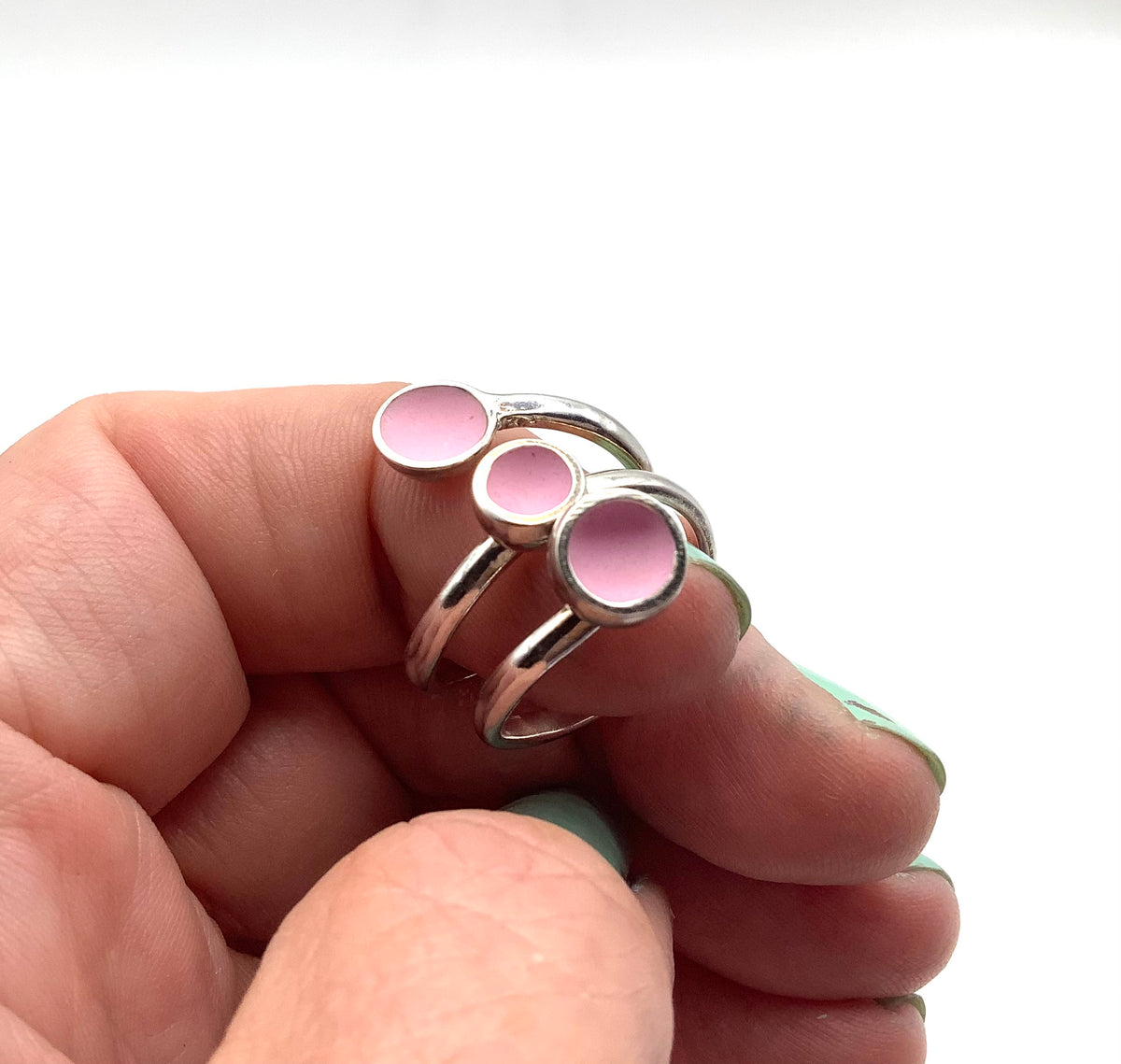 Sterling silver adjustable ring with candy pink enamel