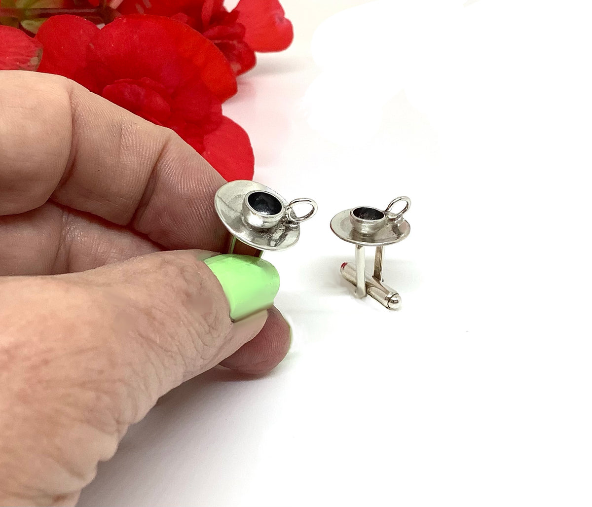 Sterling silver cup of tea cufflinks