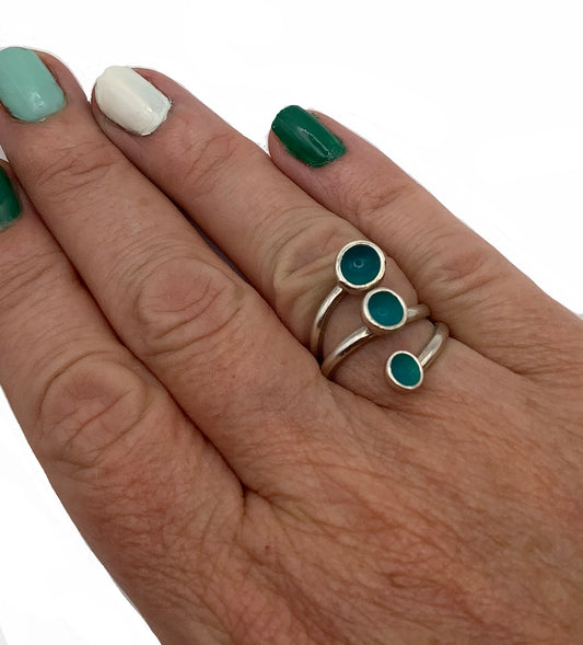 Sterling silver adjustable ring with turquoise enamel