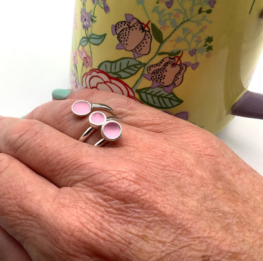 Sterling silver adjustable ring with candy pink enamel