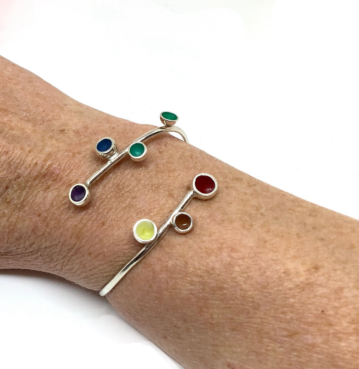 Sterling silver bangle with rainbow colours enamel