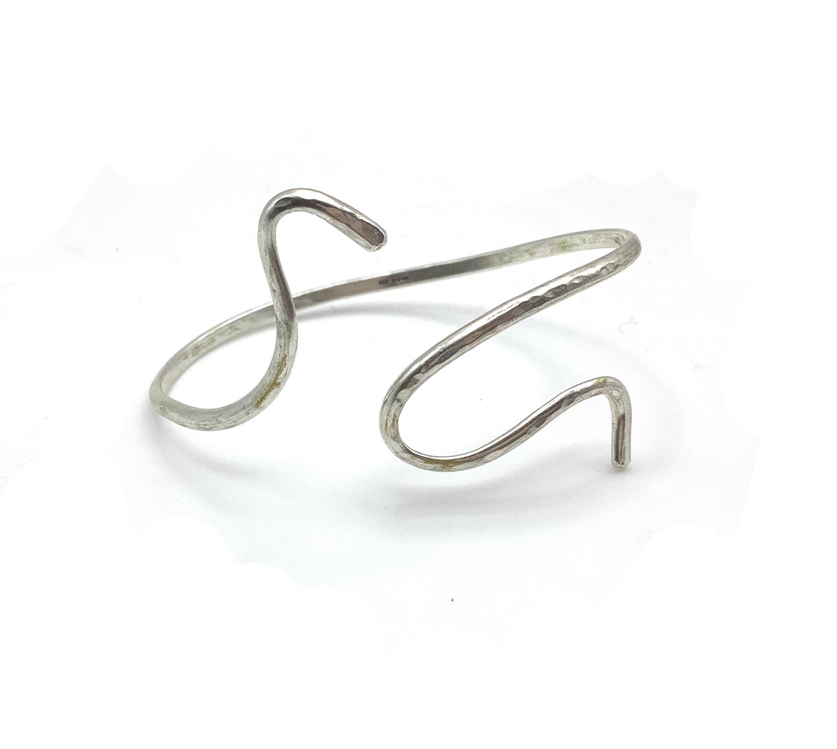 Sterling silver adjustable battered twirly bangle