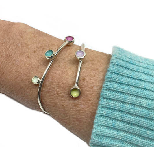 Sterling silver adjustable bangle with pastel coloured enamel