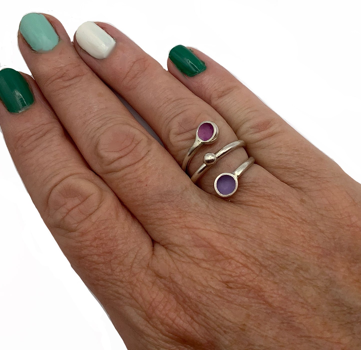 Sterling silver candy pink and pale purple enamel