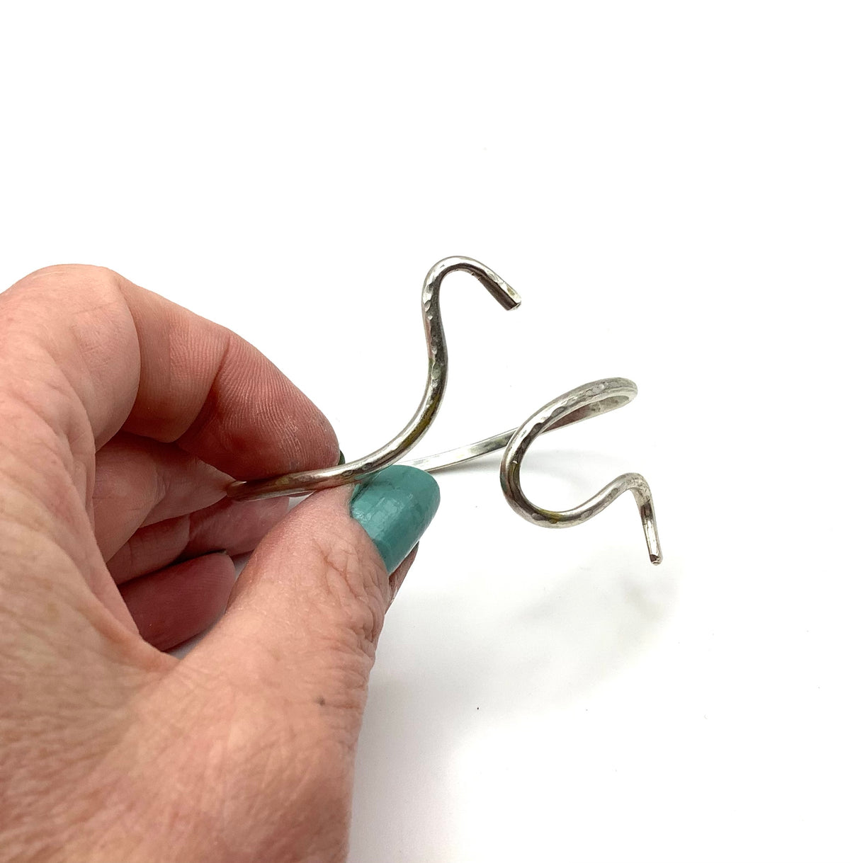 Sterling silver adjustable battered twirly bangle