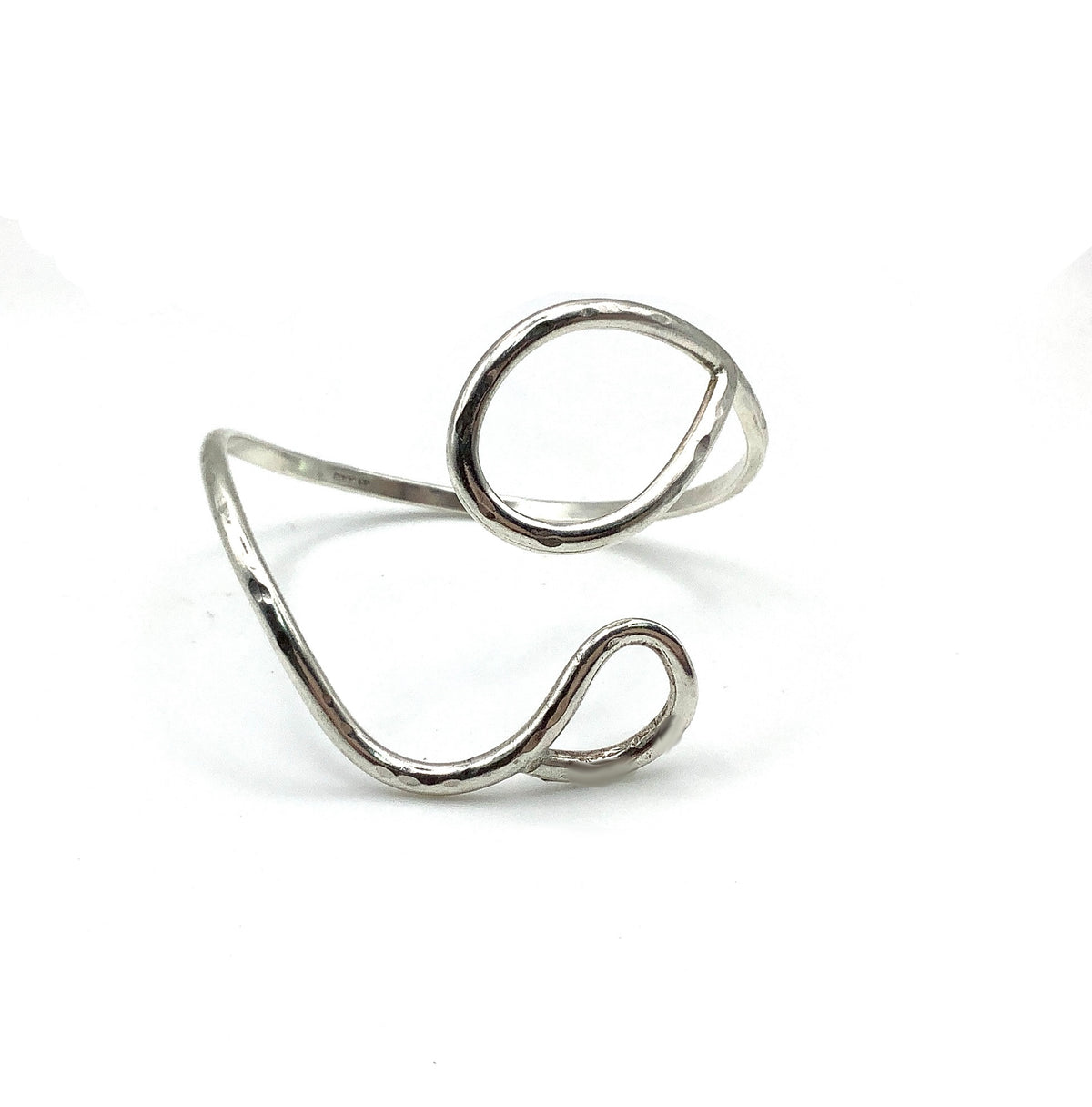 Sterling silver adjustable battered curly bangle