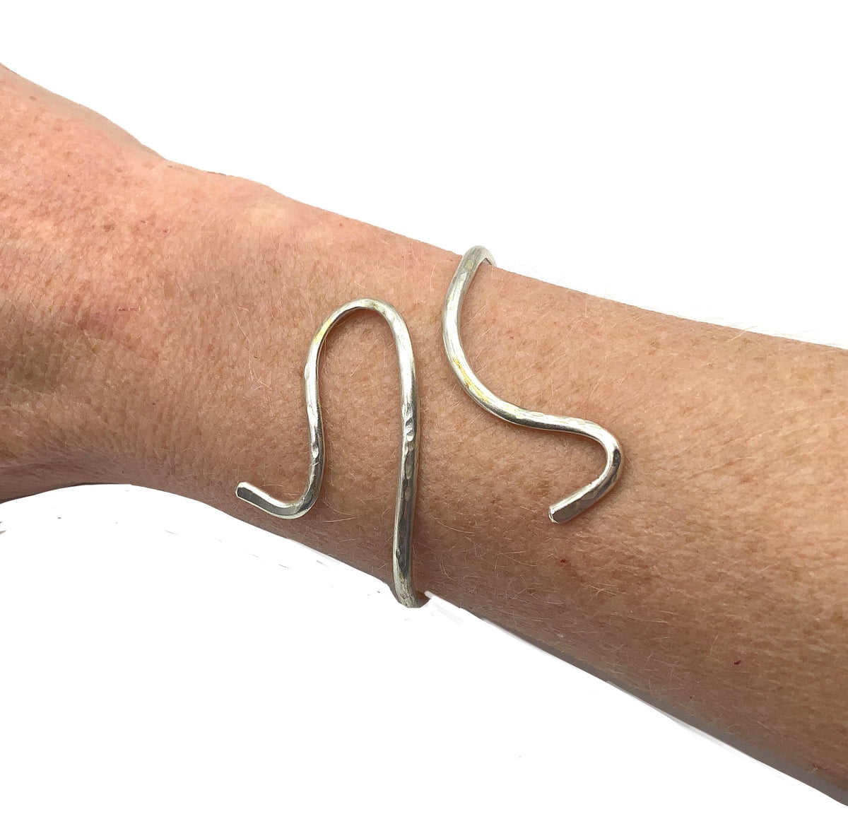 Sterling silver adjustable battered twirly bangle
