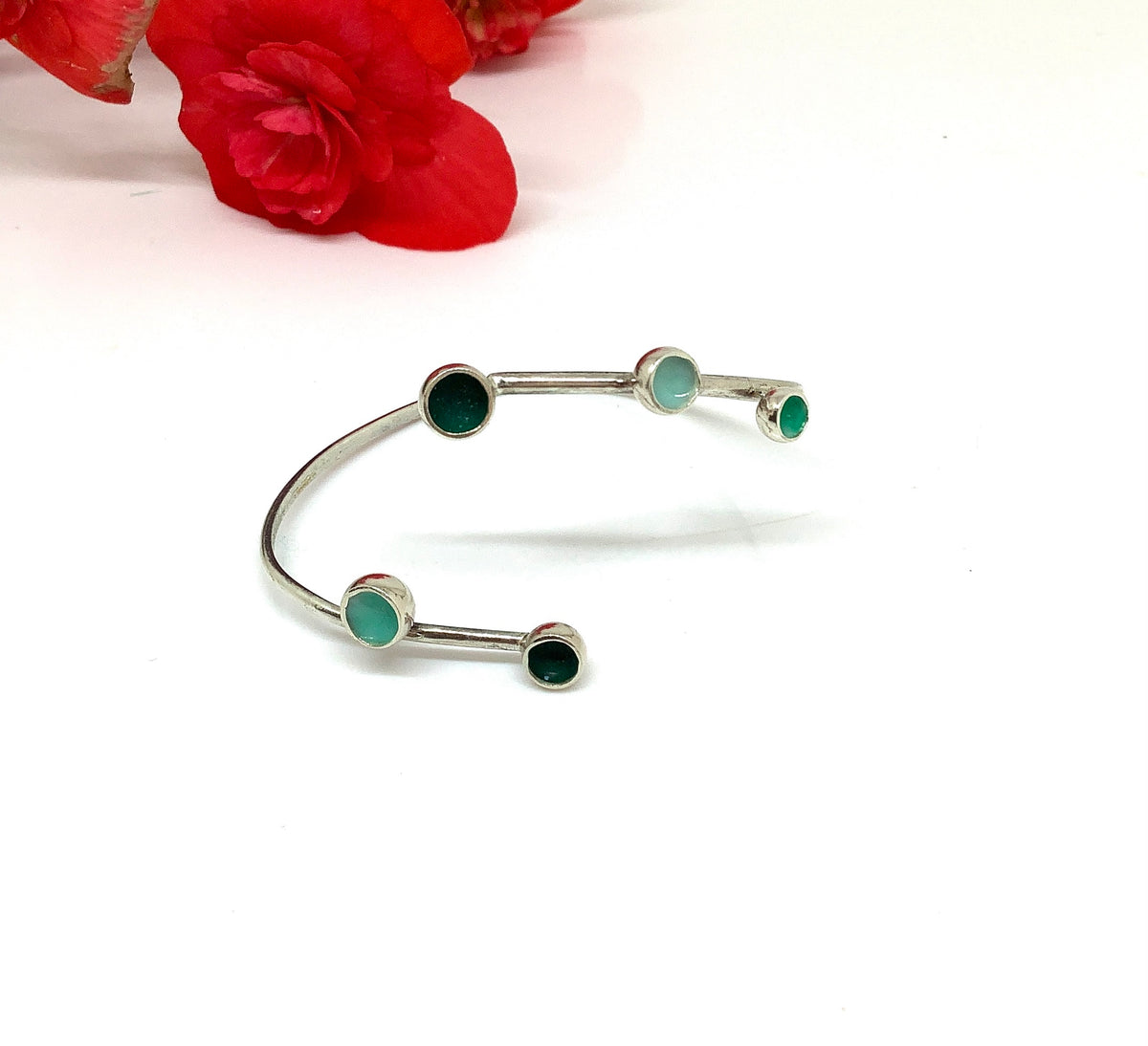 Sterling silver bangle with shades of viridian green