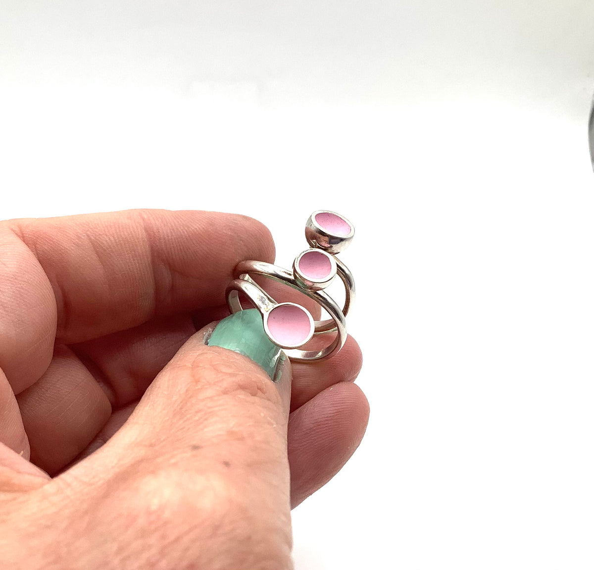 Sterling silver adjustable ring with candy pink enamel