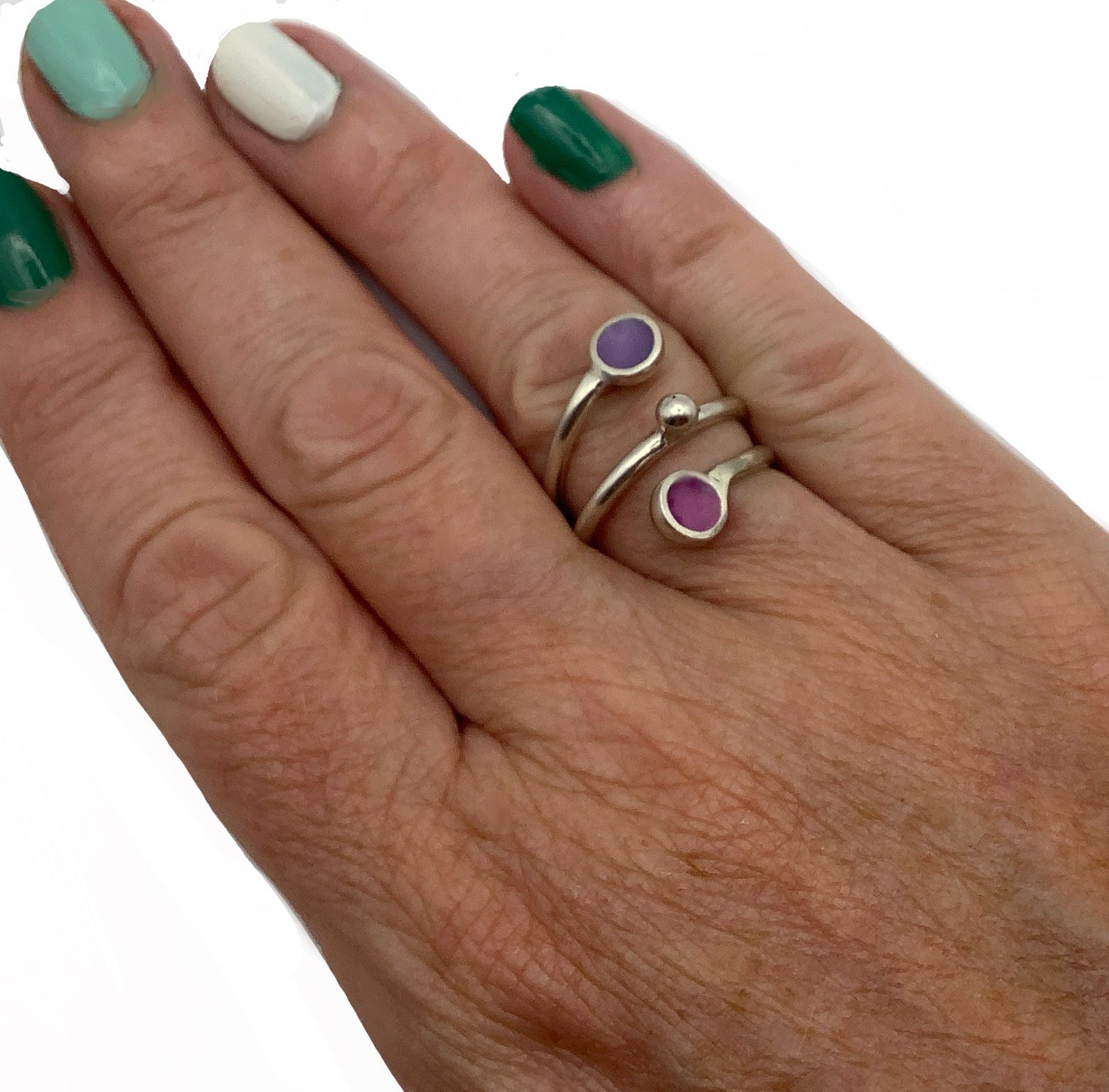 Sterling silver candy pink and pale purple enamel