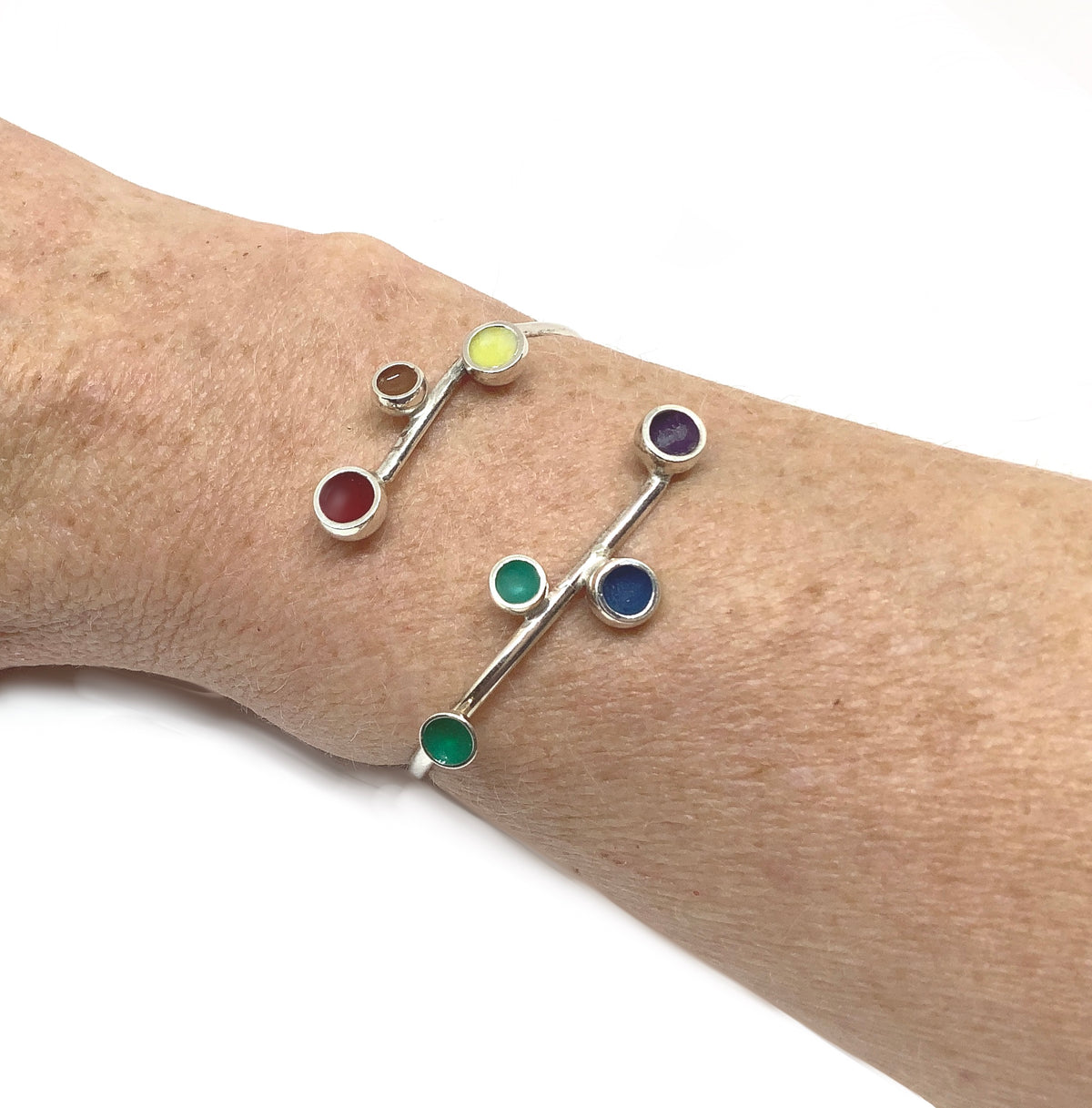 Sterling silver bangle with rainbow colours enamel