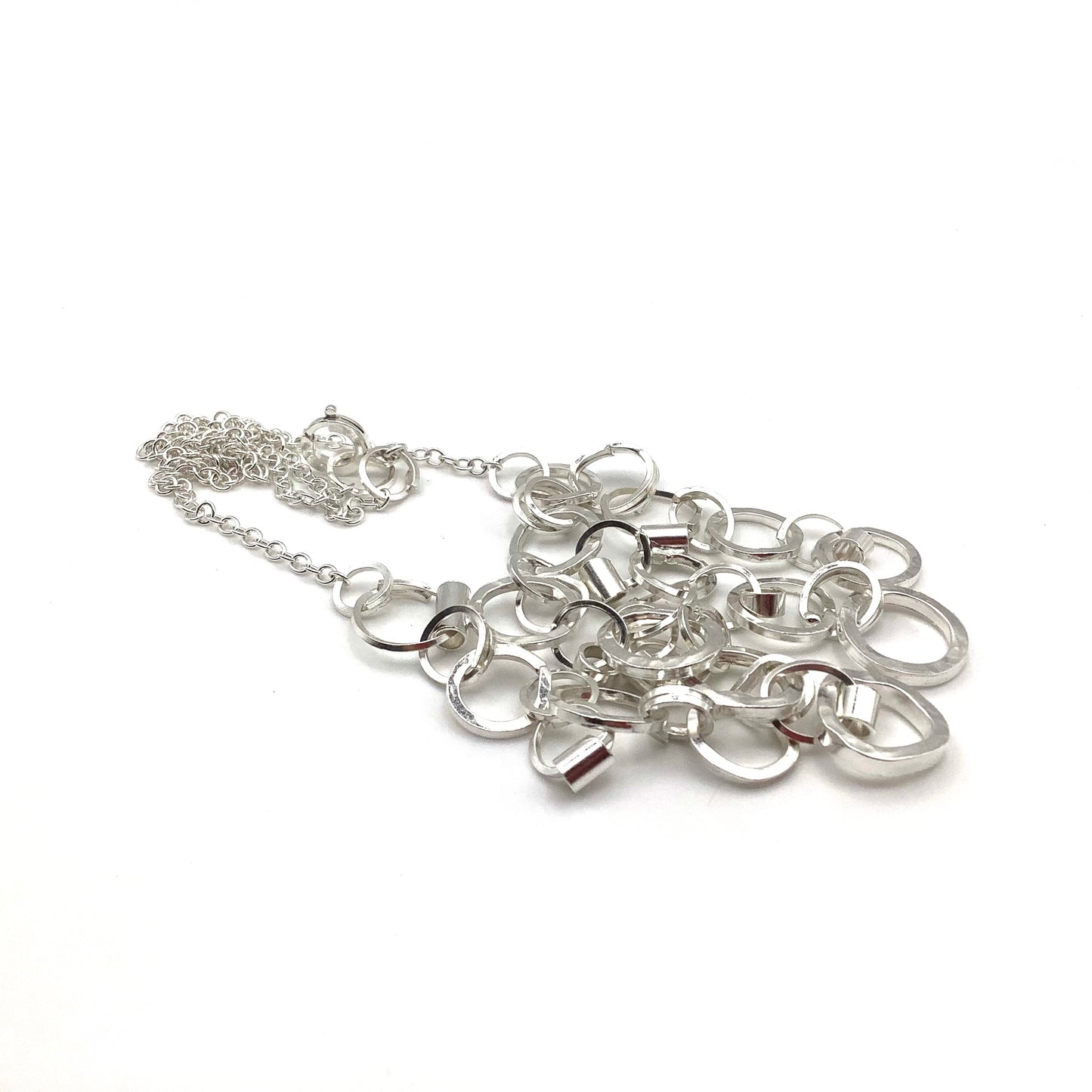Sterling silver hammered hoops necklace.
